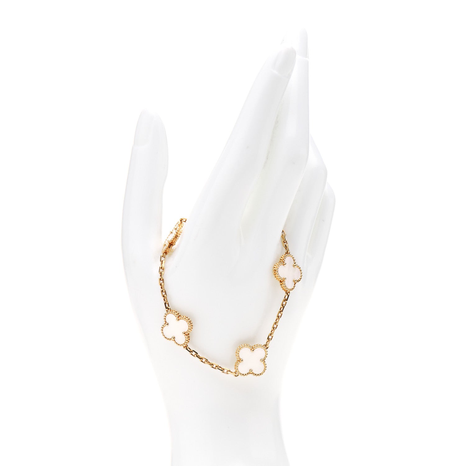 Van Cleef & Arpels 18K Yellow Gold Mother of Pearl 5 Motifs Vintage Alhambra Bracelet 2 of 6