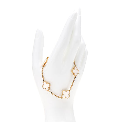 Van Cleef & Arpels 18K Yellow Gold Mother of Pearl 5 Motifs Vintage Alhambra Bracelet 2 of 6