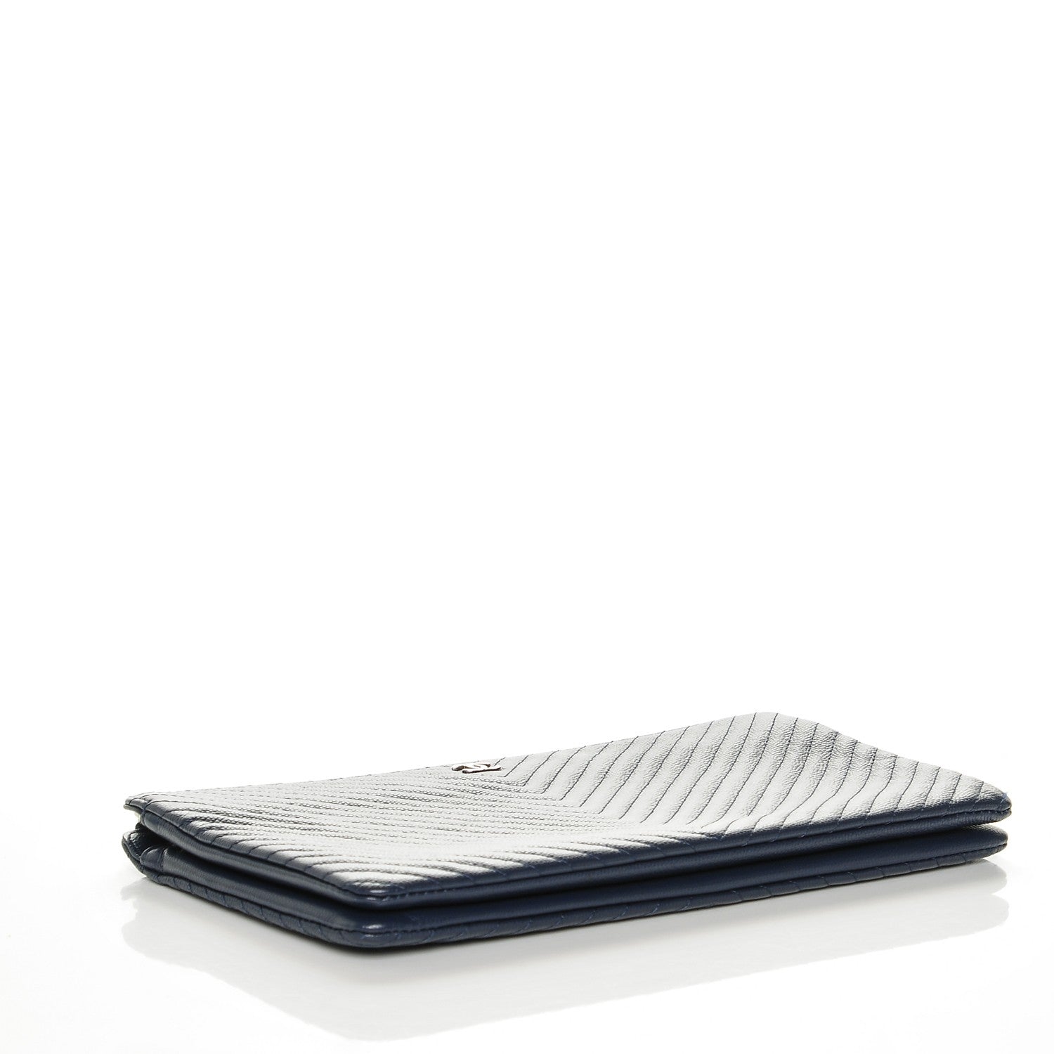 Chanel Caviar Chevron Quilted Large Zipped Clutch Navy 4 of 7