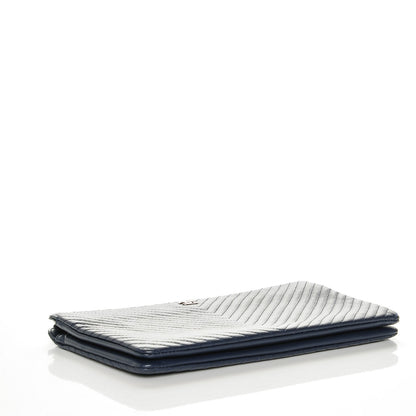 Chanel Caviar Chevron Quilted Large Zipped Clutch Navy 4 of 7