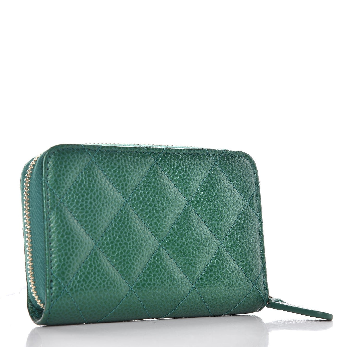 Metallic Caviar Quilted Zip Coin Purse Green