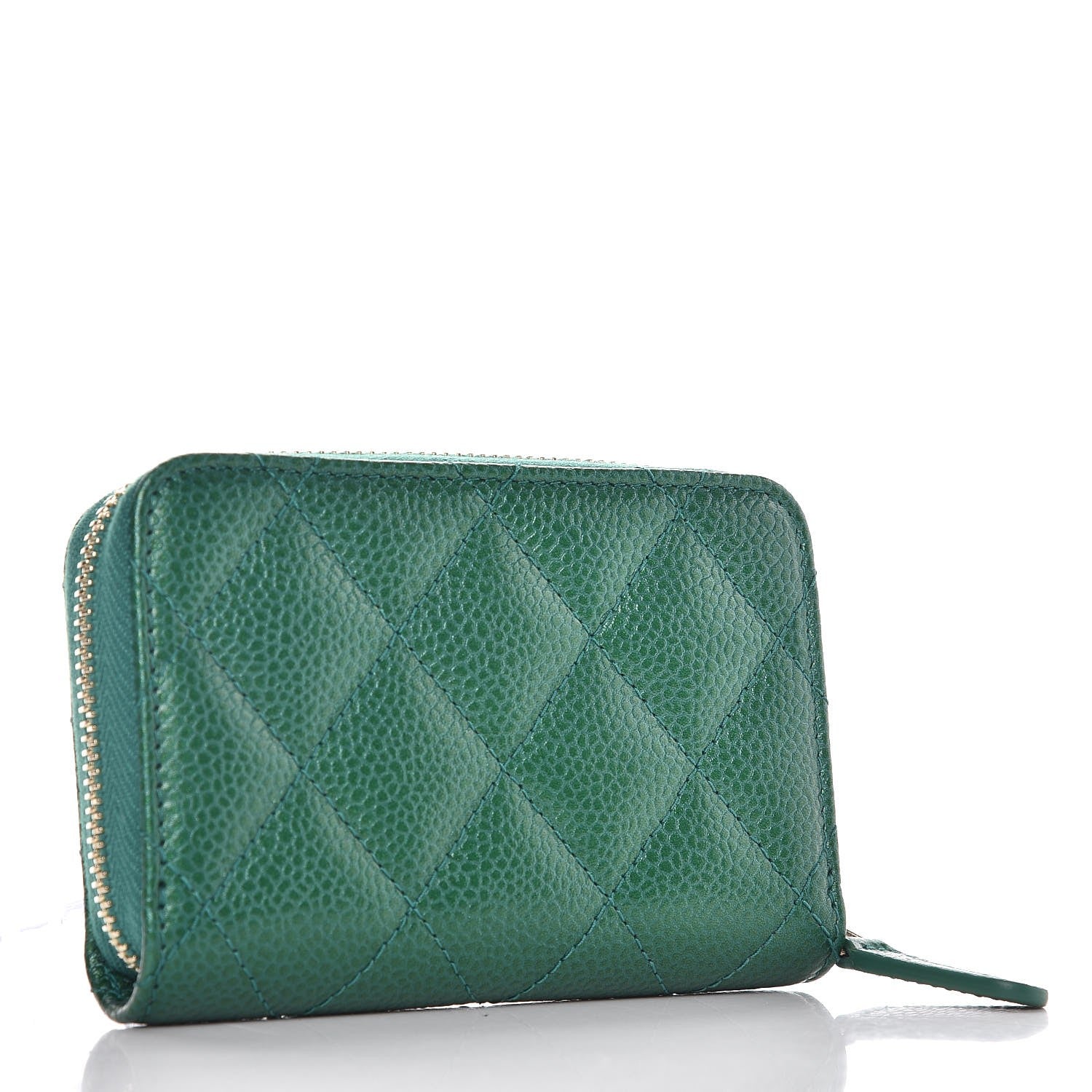 Chanel Metallic Caviar Quilted Zip Coin Purse Green 3 of 8