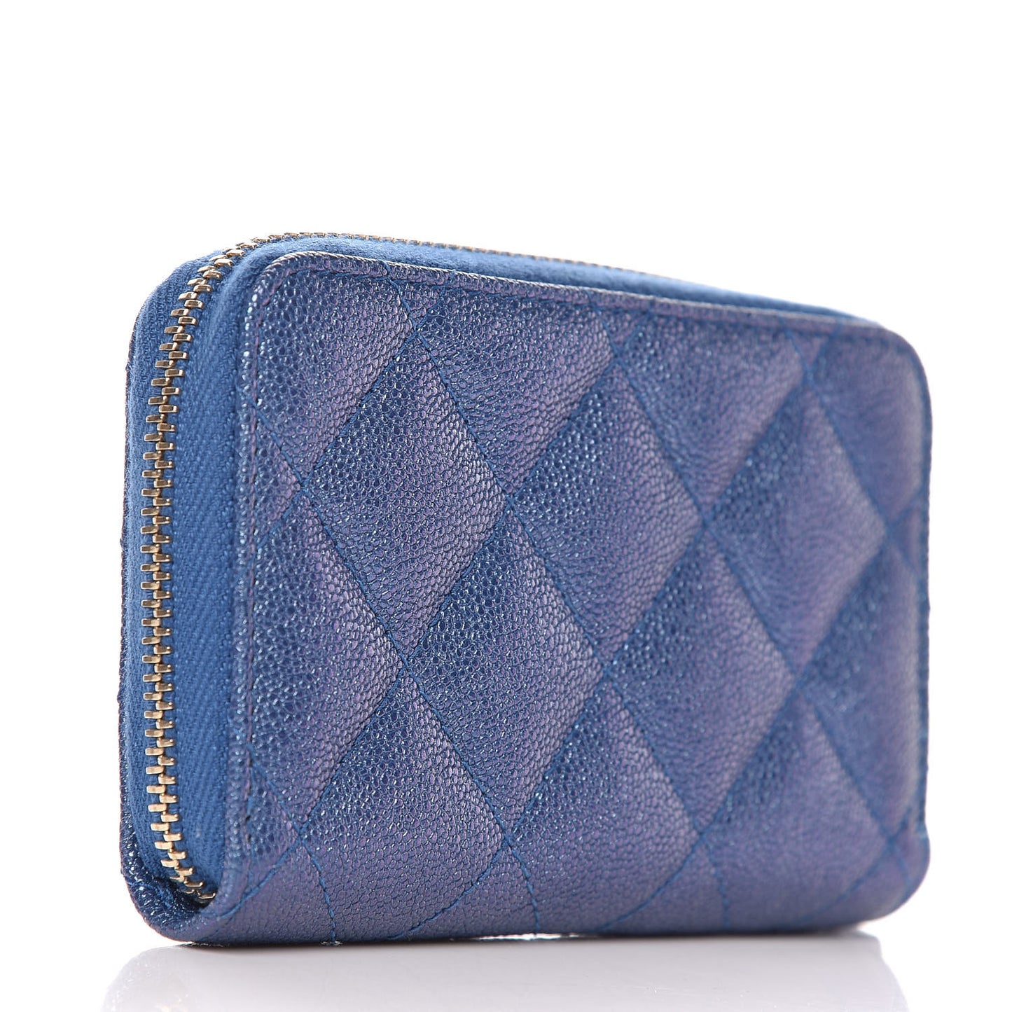 Metallic Caviar Quilted Zip Coin Purse Dark Blue