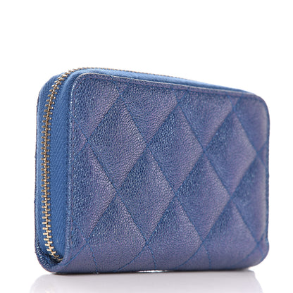 Chanel Metallic Caviar Quilted Zip Coin Purse Dark Blue 3 of 8