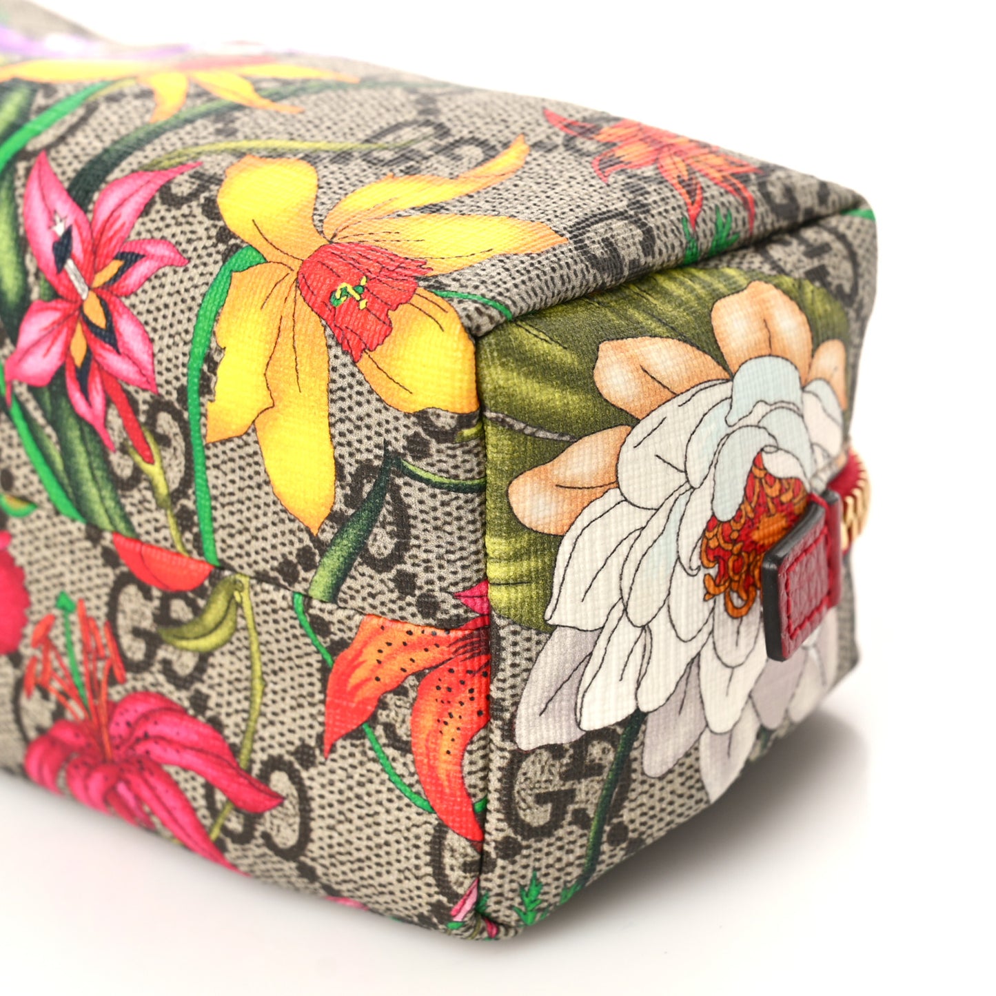 Soft GG Supreme Monogram Flora Calfskin Small Ophidia Cosmetic Case Beige Ebony Multicolor Rosso