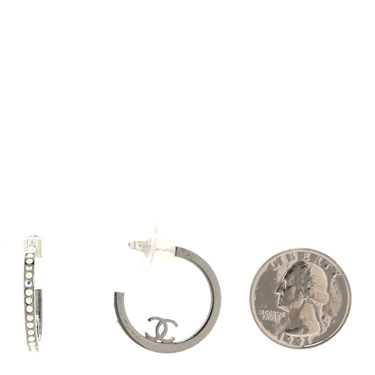 Crystal CC Hoop Earrings Silver