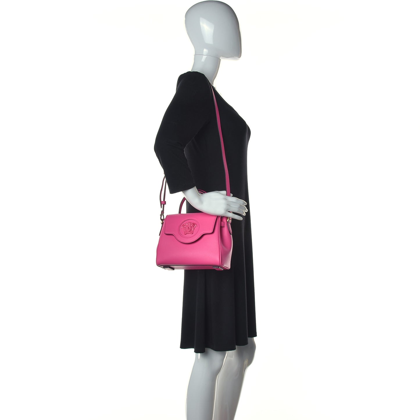 Grained Calfskin Small La Medusa Top Handle Bag Fuchsia