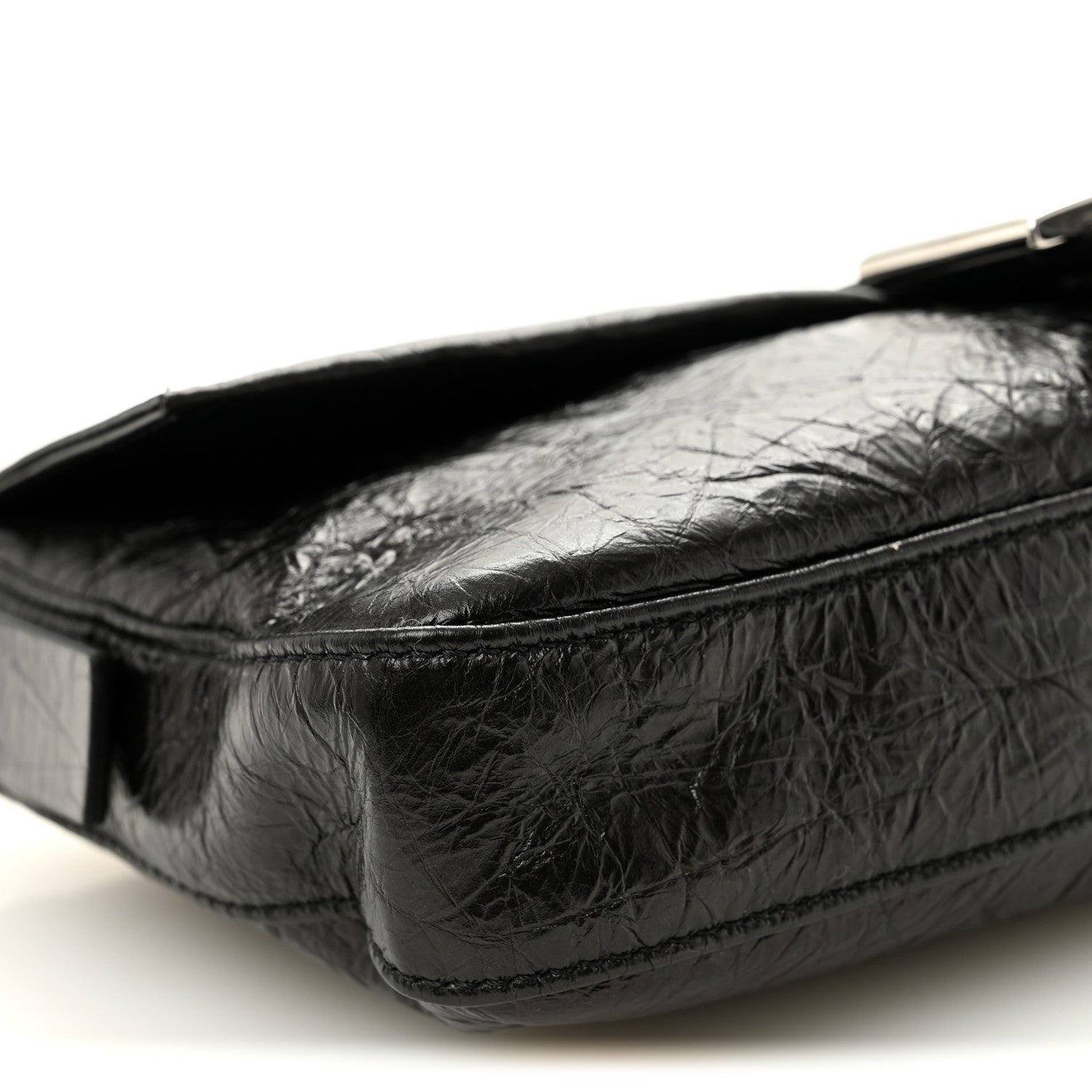 Fendi Crackled Calfskin Baguette 26424 Black 9 of 10