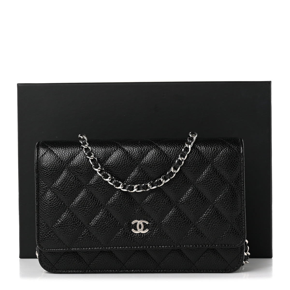 Caviar Quilted Wallet on Chain WOC Black