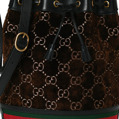 Gucci Velvet GG Monogram Textured Calfskin Web Bucket Bag Brown Black 8 of 12