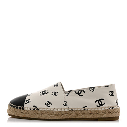 Chanel Lambskin Printed Coco Beach Espadrilles 40 White Black 1 of 11