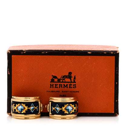 Hermes Printed Enamel Clip On Earrings Gold 5 of 5