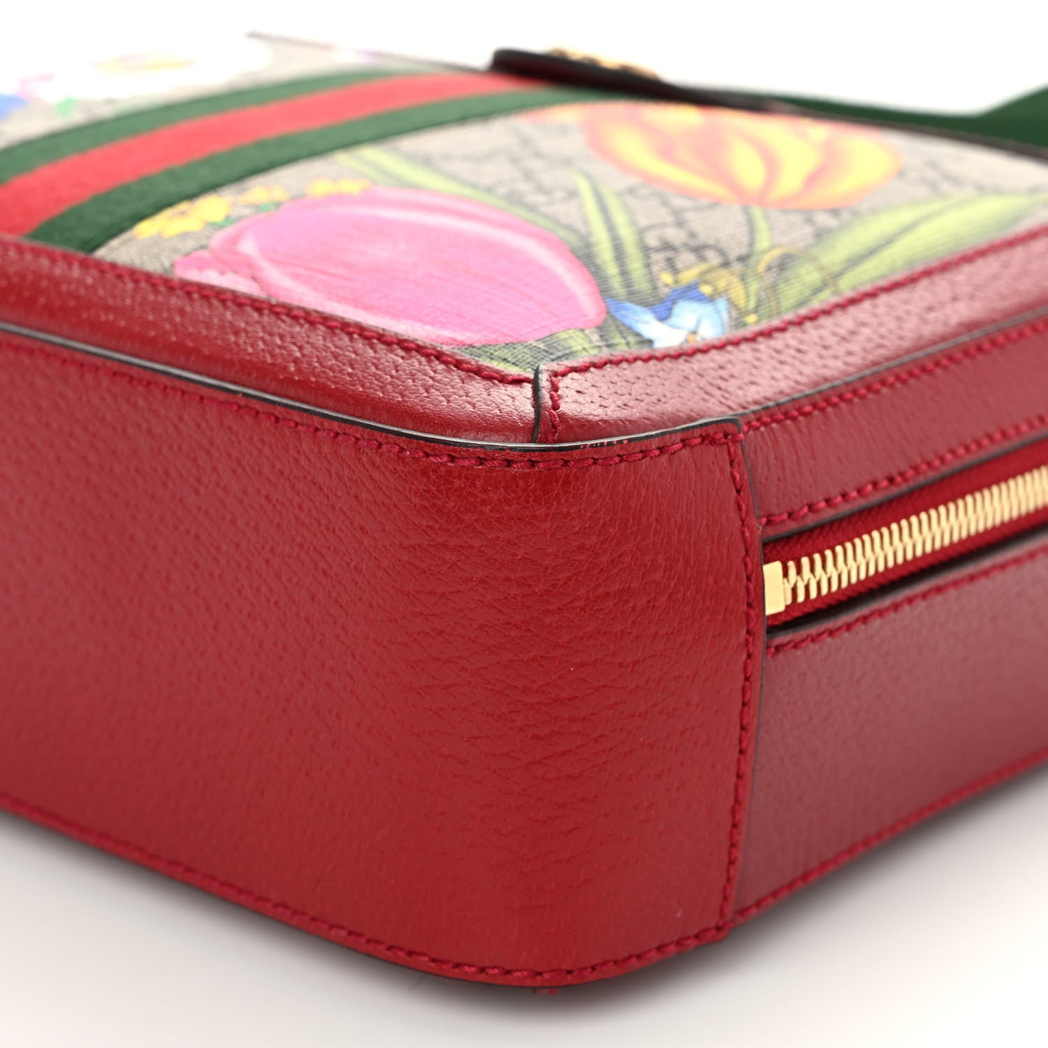 Gucci GG Supreme Monogram Flora Web Small Ophidia Top Handle Shoulder Bag Hibiscus Red 10 of 11