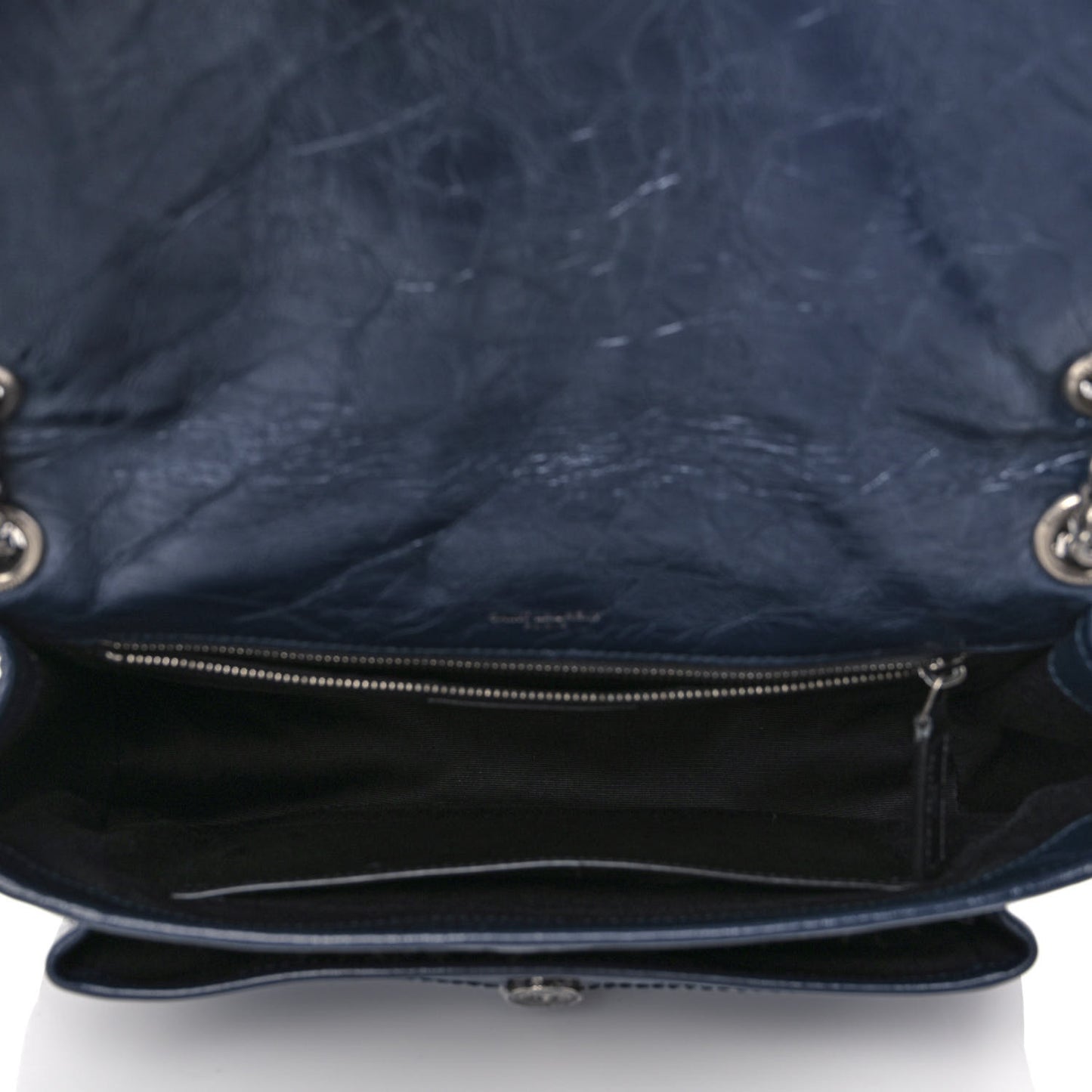 Crinkled Calfskin Matelasse Monogram Medium Niki Chain Satchel Deep Marine