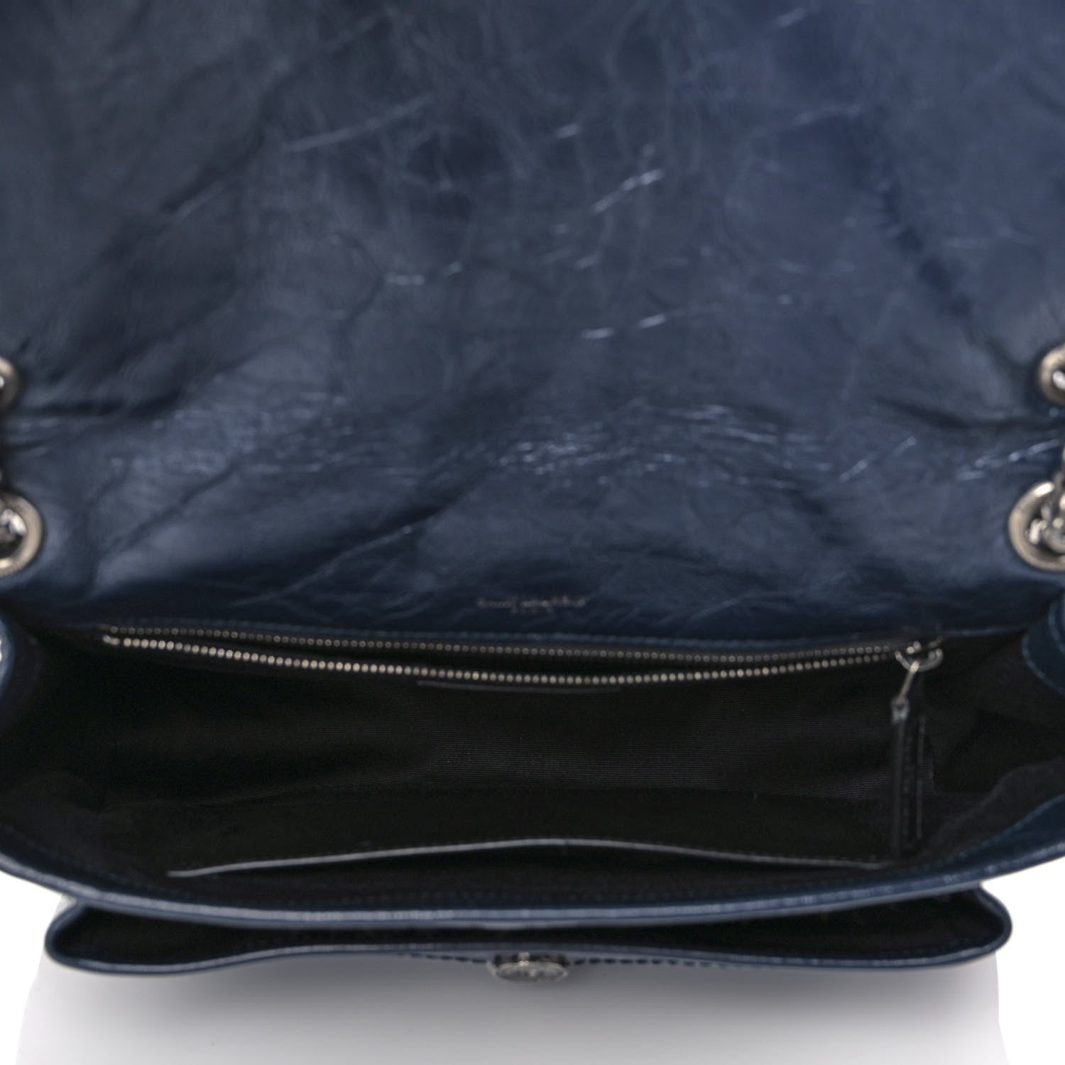 Saint Laurent Crinkled Calfskin Matelasse Monogram Medium Niki Chain Satchel Deep Marine 5 of 10