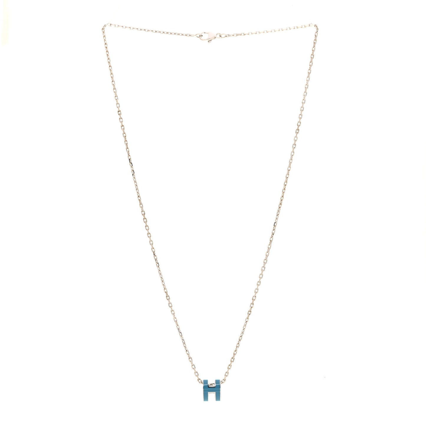 Lacquered Palladium Mini Pop H Pendant Necklace Bleu Jean