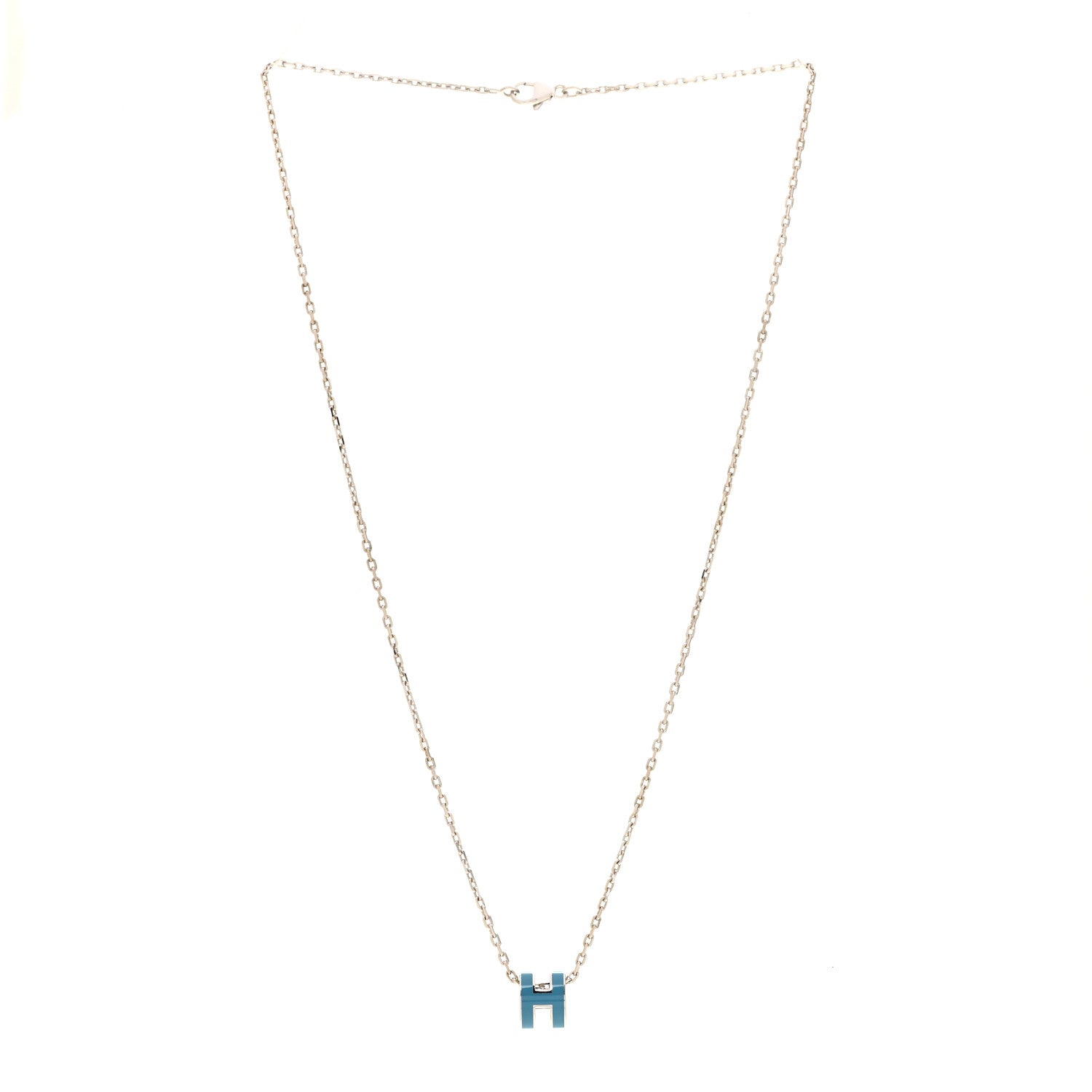 Hermes Lacquered Palladium Mini Pop H Pendant Necklace Bleu Jean 3 of 6