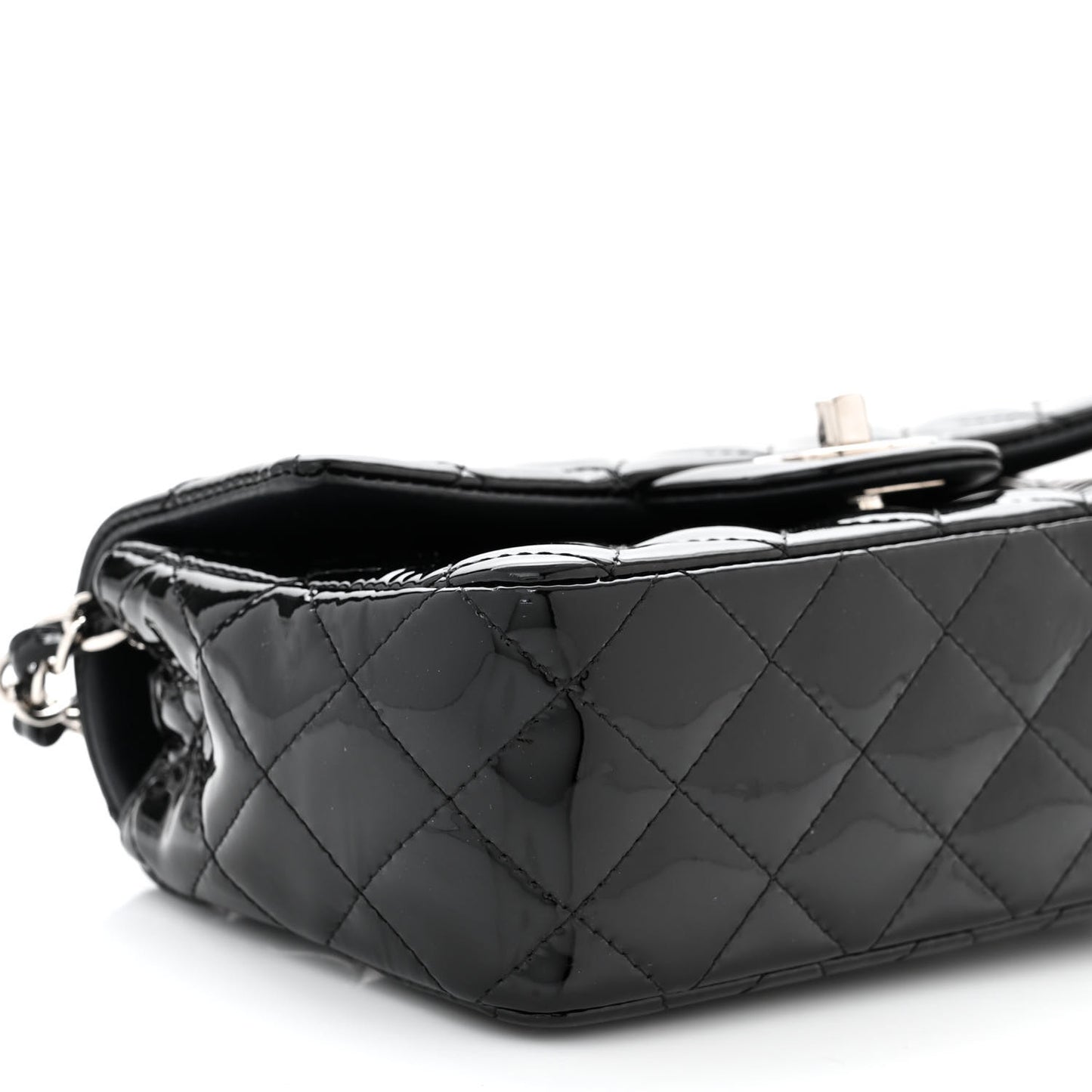 Patent Calfskin Quilted Mini Rectangular Flap Black