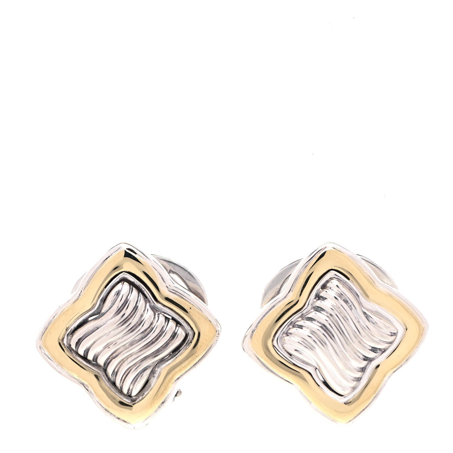 David Yurman Sterling Silver 18K Yellow Gold Quatrefoil Earrings 1 of 6
