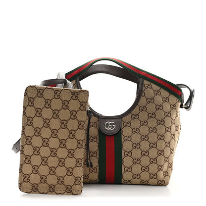 Gucci Monogram Web Small Giglio Tote Beige Dark Brown 3 of 10