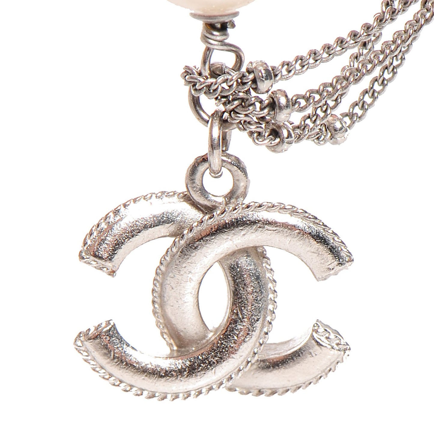 Pearl Crystal CC Charm Bracelet Silver