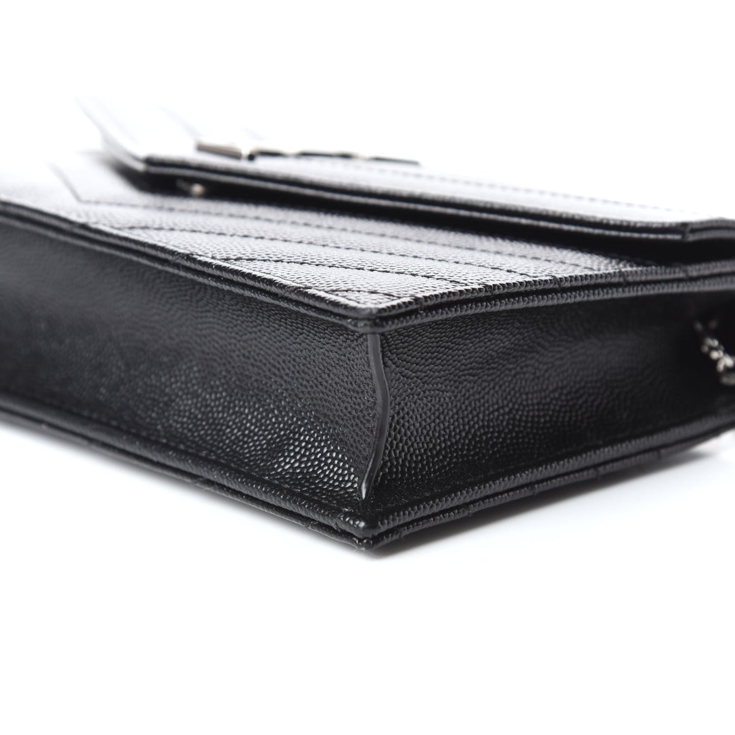 Grain De Poudre Matelasse Chevron Monogram Envelope Chain Wallet Black