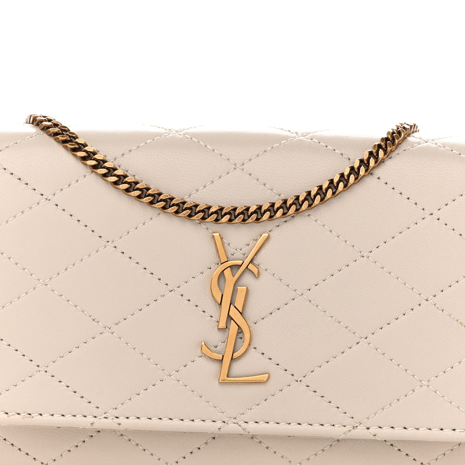 Saint Laurent Lambskin Quilted Gaby Phone Holder Crossbody Crema