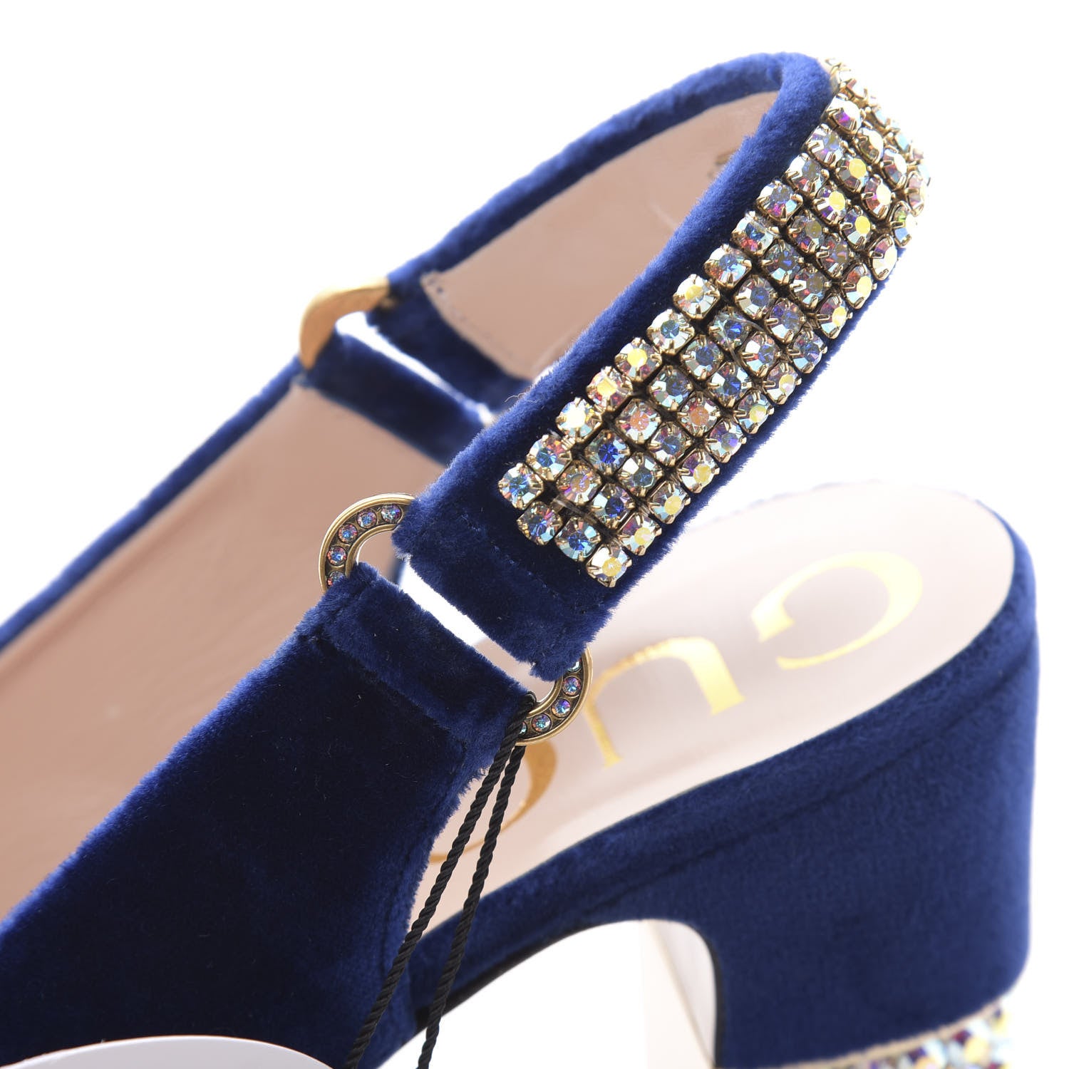 Gucci Velvet Crystal Square G Madelyn Slingbacks 40 Cobalt Blue 10 of 11