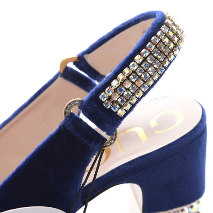 Gucci Velvet Crystal Square G Madelyn Slingbacks 40 Cobalt Blue 10 of 11