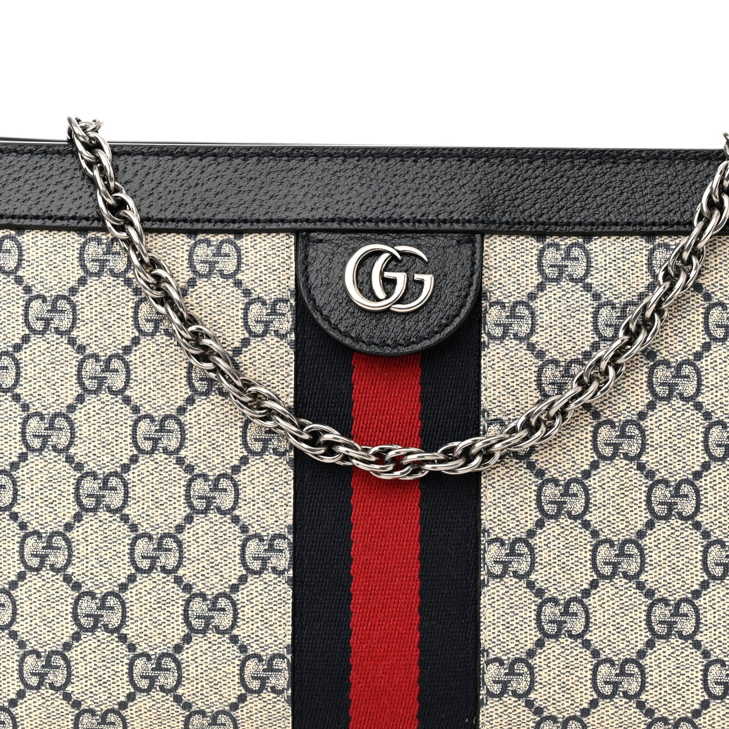 GG Supreme Monogram Textured Dollar Calfskin Web Small Ophidia Chain Shoulder Bag Beige Blue
