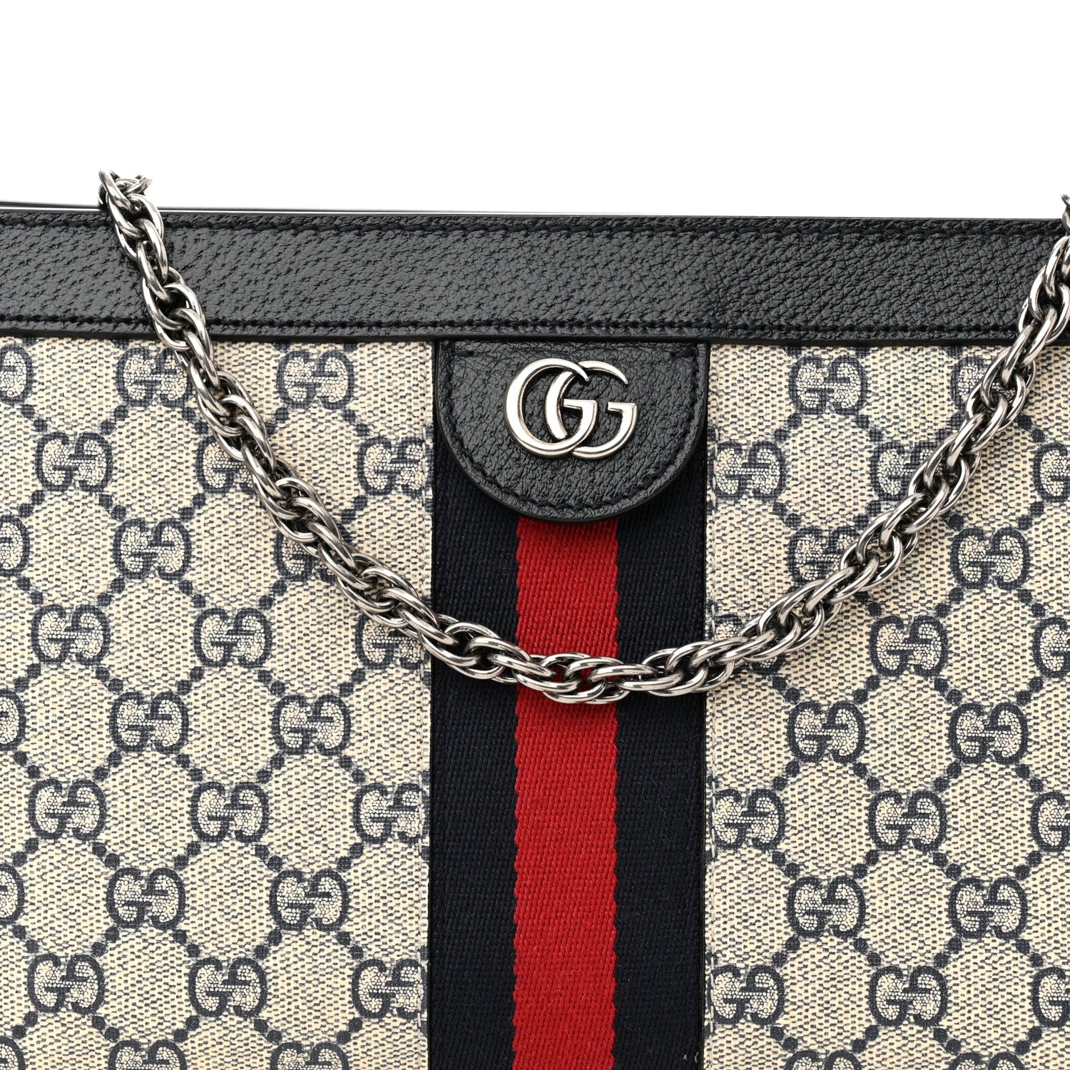 Gucci GG Supreme Monogram Textured Dollar Calfskin Web Small Ophidia Chain Shoulder Bag Beige Blue 7 of 11