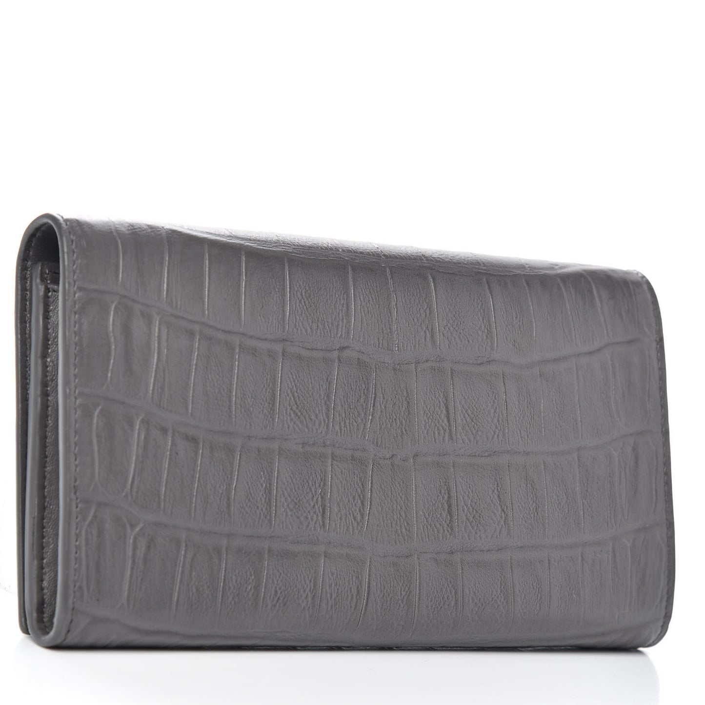 Calfskin Crocodile Embossed Classic Large Flap Wallet Fog