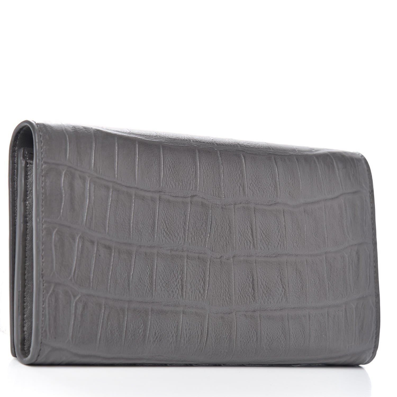 Saint Laurent Calfskin Crocodile Embossed Classic Large Flap Wallet Fog 3 of 7