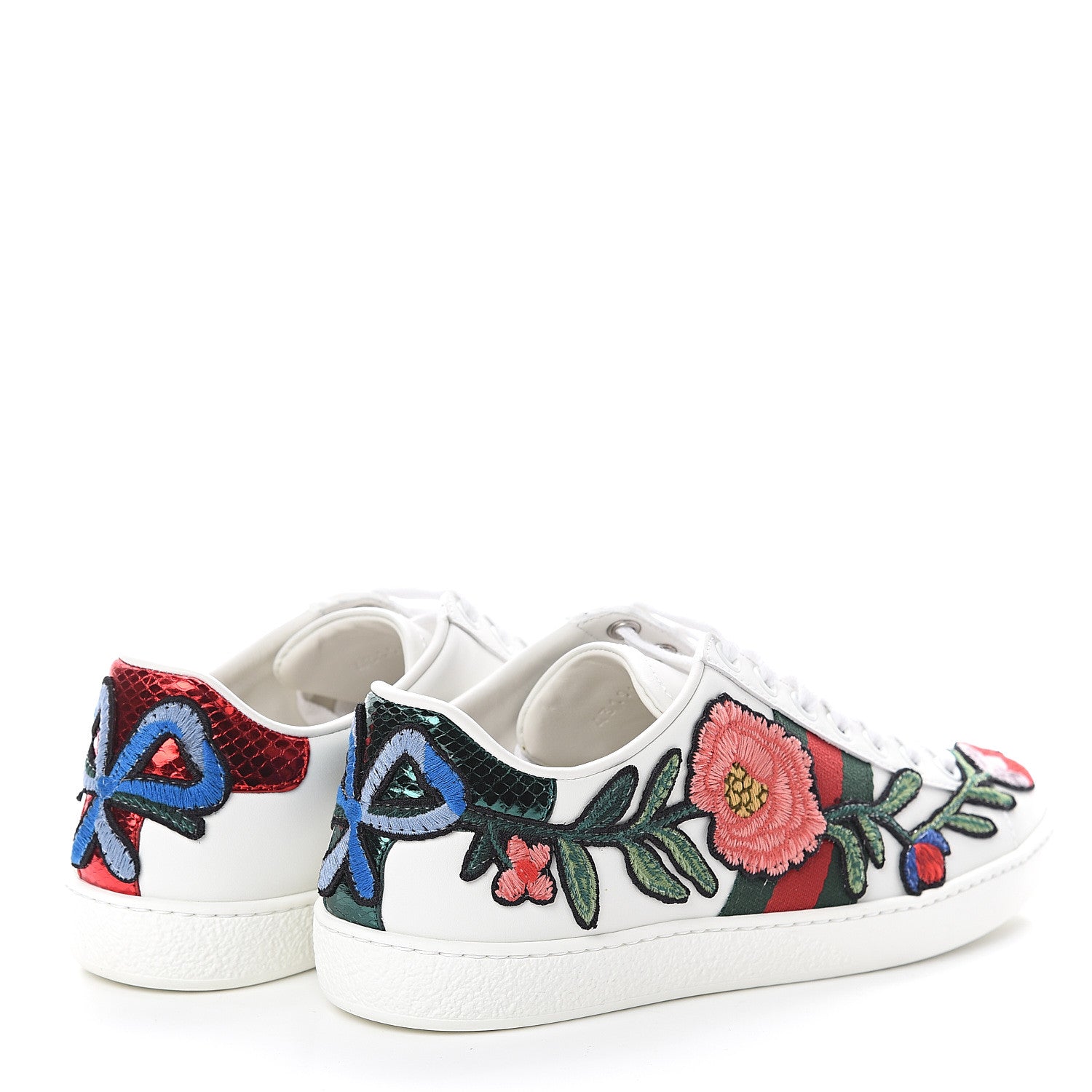 Gucci Calfskin Web Floral Embroidered Ace Sneakers 35 White 4 of 7