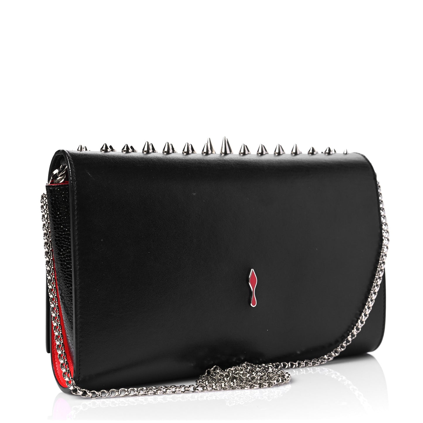 Calfskin Patent Jurassic Spikes Paloma Clutch Black