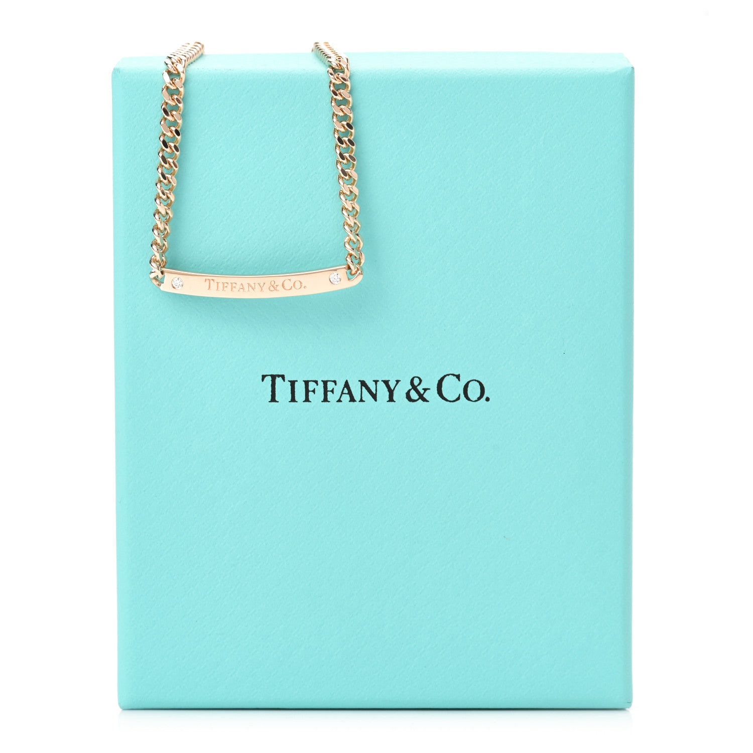 Tiffany 18K Rose Gold Diamond Micro Link ID Chain Necklace 5 of 5