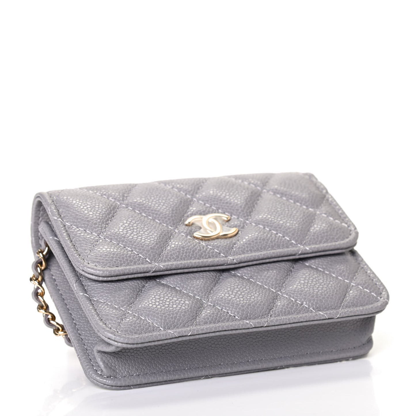 Caviar Quilted Miss Coco Clutch With Chain Grey
