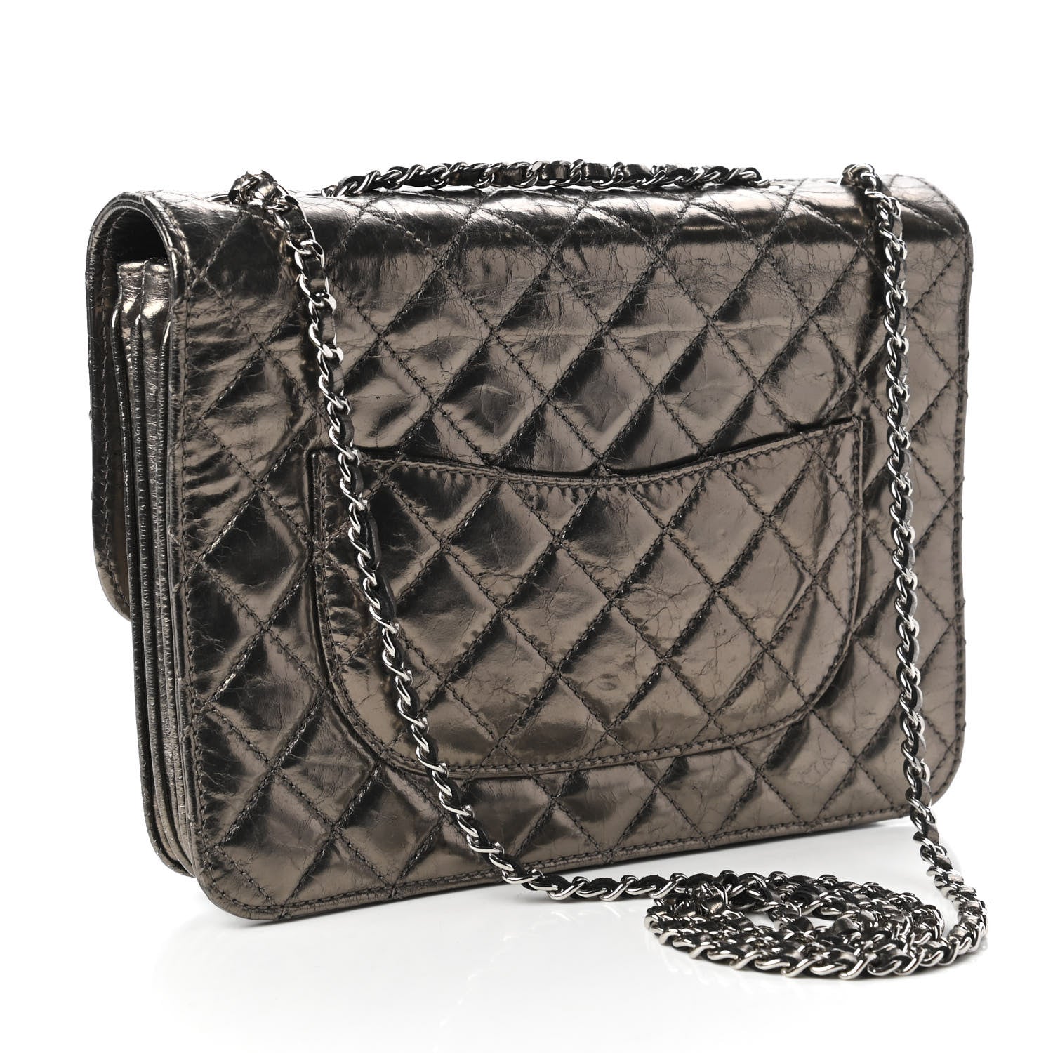 Chanel Metallic Crackled Calfskin Medium Clam's Pocket Flap Dark Silver 3 of 10