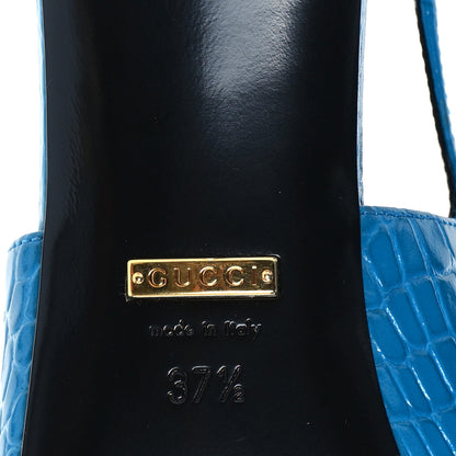 Gucci Calfskin Crocodile Print Square Slingback Pumps 37.5 Bright Sapphire 7 of 10