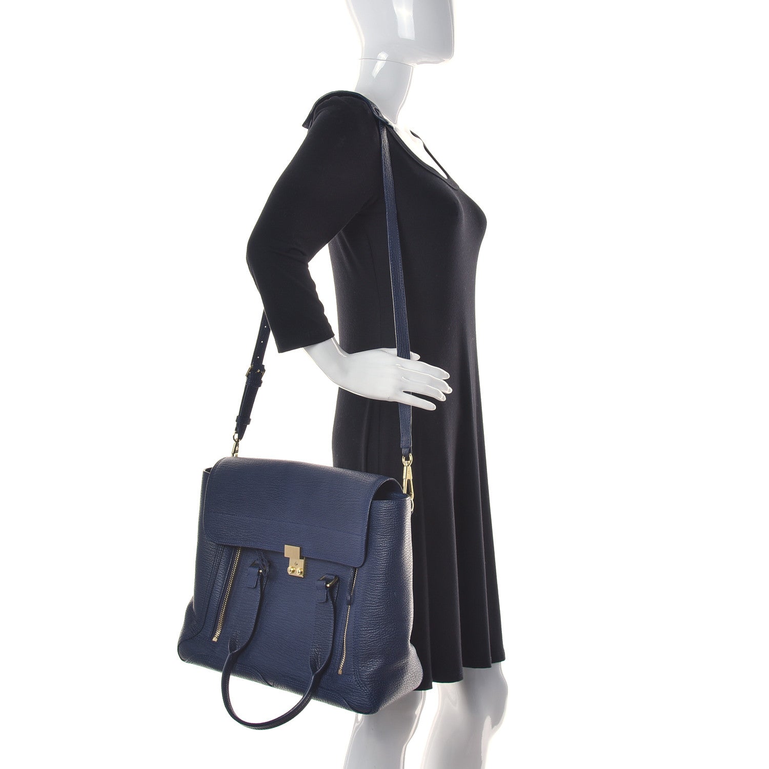 3.1 Phillip Lim Textured Calfskin Large Pashli Satchel Ink 2 of 11