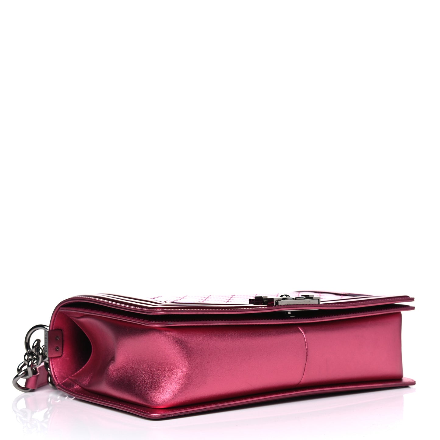 Metallic Patent Quilted New Medium Boy Flap Fuchsia