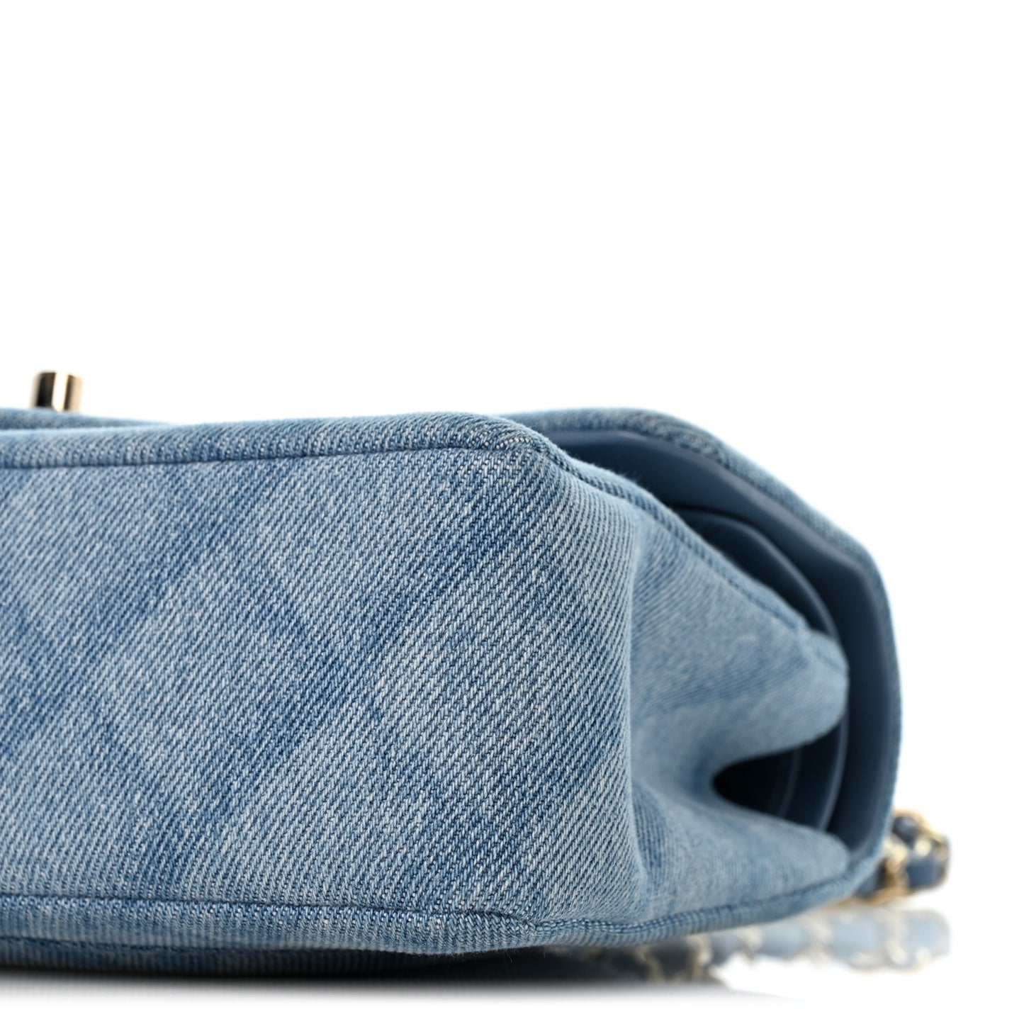 Printed Denim Quilted Small Double Flap Light Blue