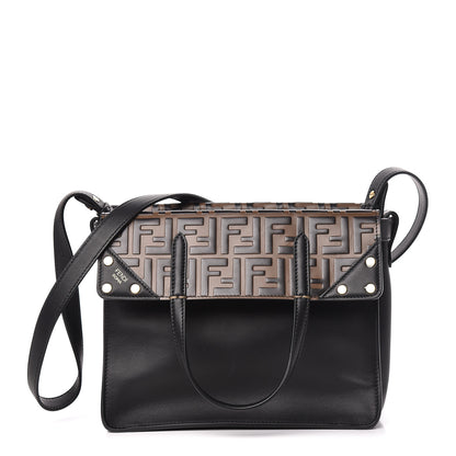 Fendi Vitello Grace Bi-Color FF 1974 Embossed Flip Tote Black Maya 1 of 11