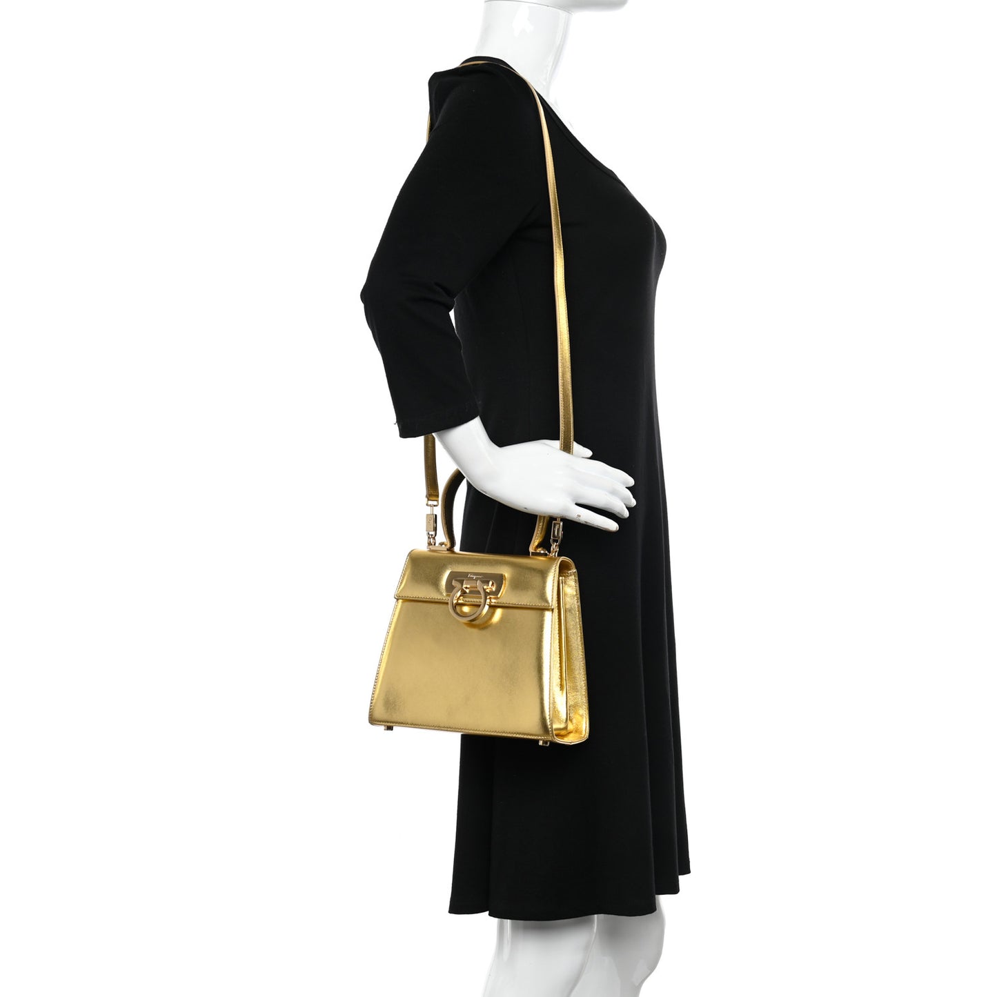 Metallic Calfskin Small Iconic Top Handle Bag Gold