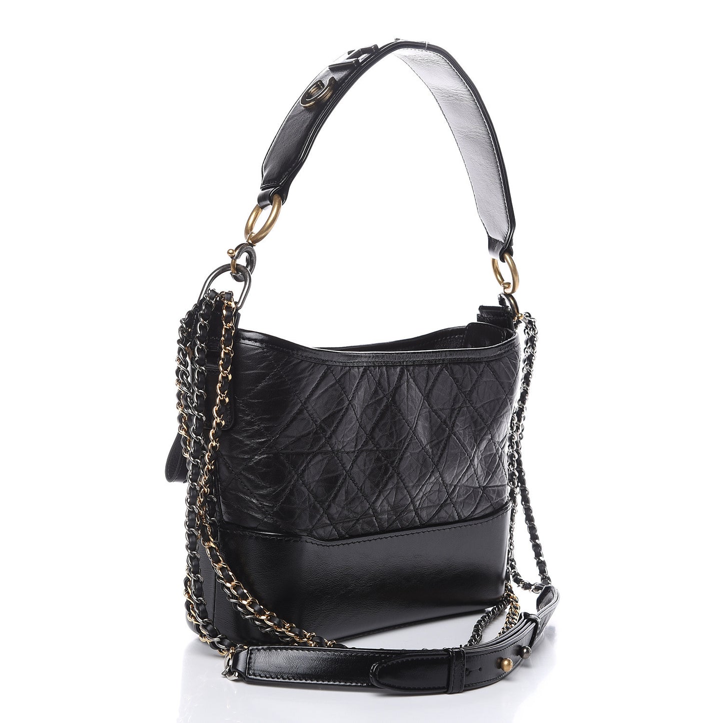 Aged Smooth Calfskin Quilted Medium Gabrielle Logo Hobo Black