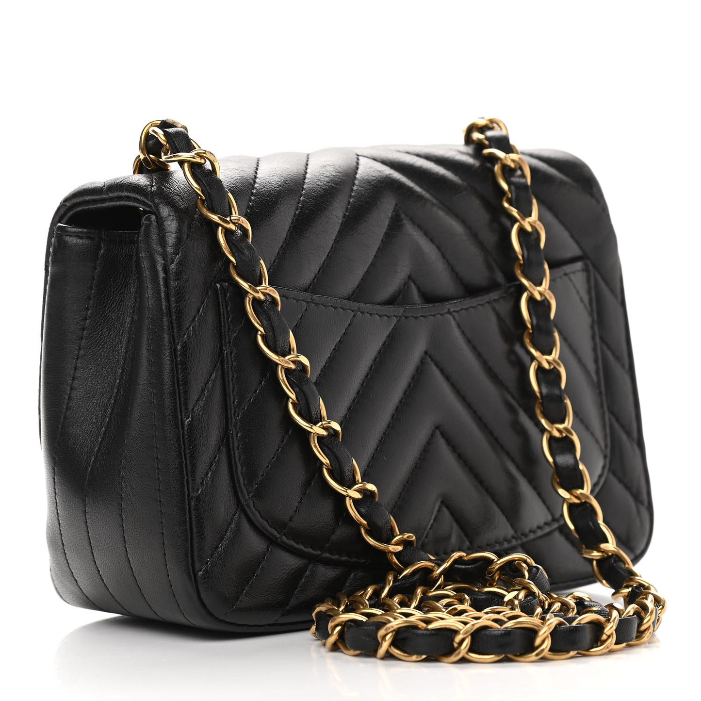 Lambskin Chevron Quilted Mini Square Flap Black