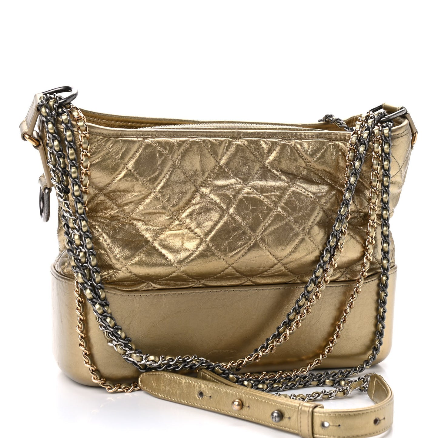 Metallic Lambskin Calfskin Quilted Medium Gabrielle Hobo Gold