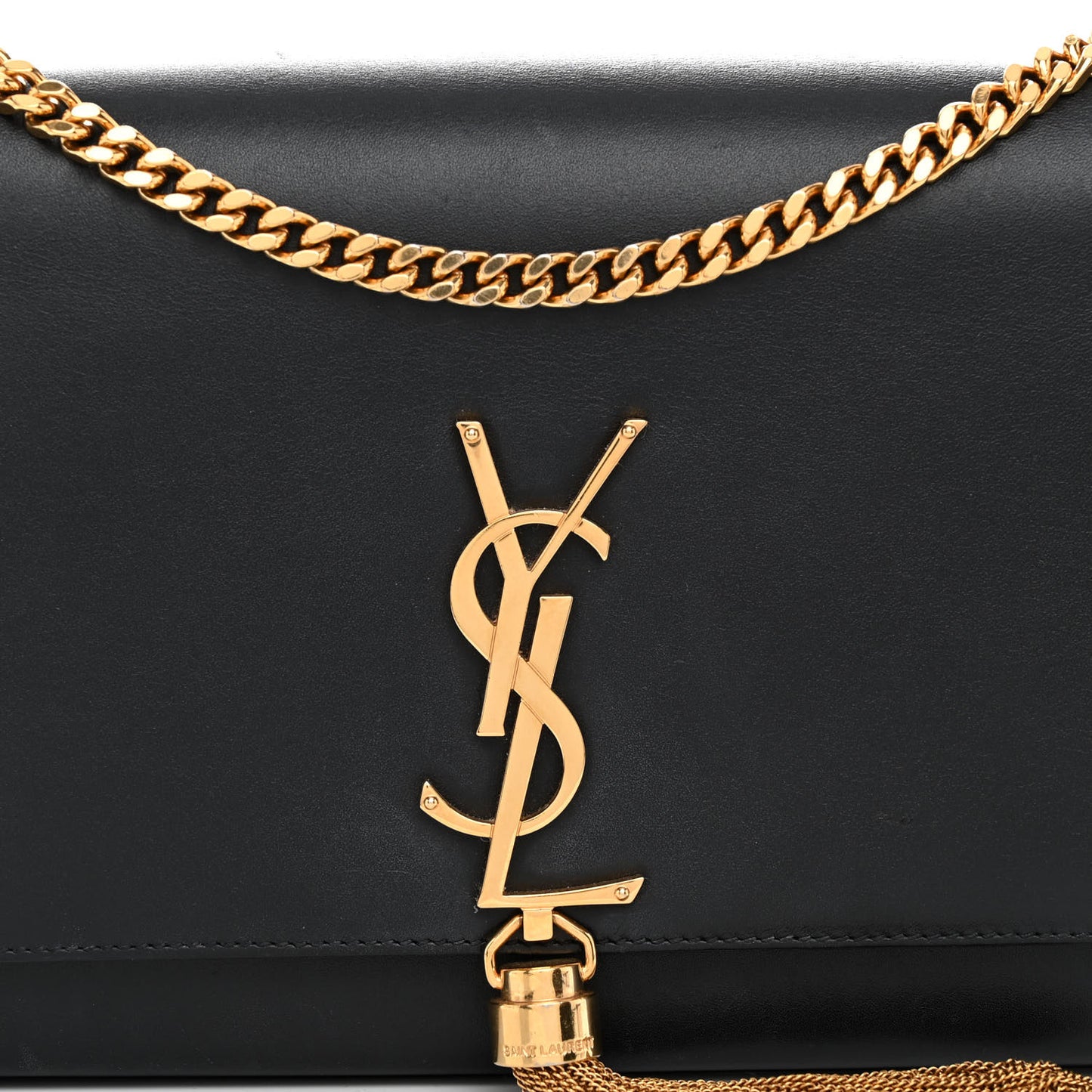 Smooth Calfskin Medium Classic Monogram Kate Tassel Satchel Black