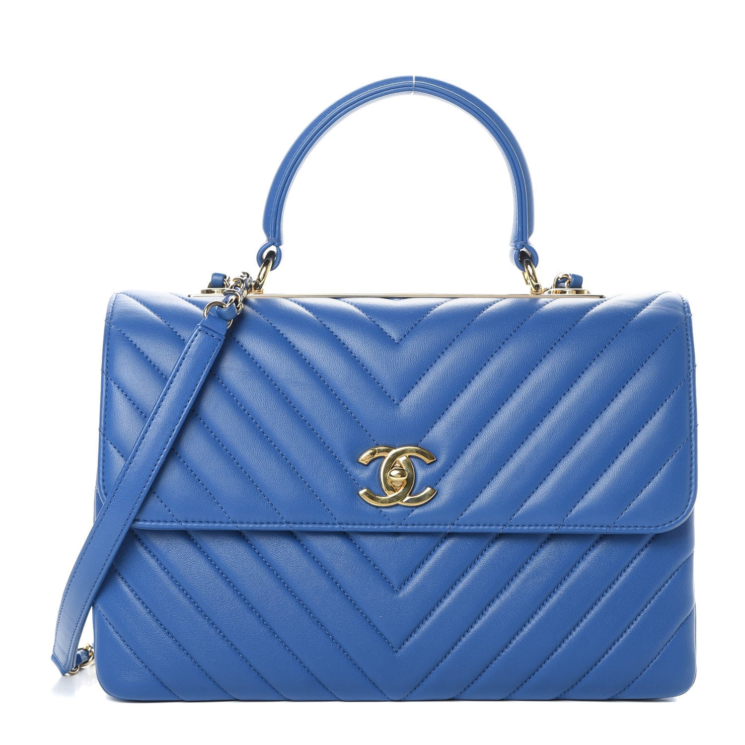 Chanel Lambskin Chevron Quilted Medium Trendy CC Dual Handle Flap Bag Blue 1 of 13
