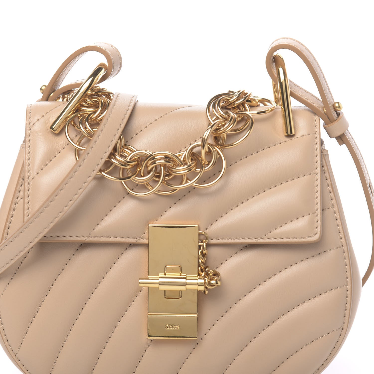 Chloe Calfskin Quilted Mini Drew Bijou Shoulder Bag Pearl Beige 7 of 9